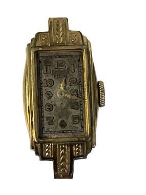 Vintage Elgin Art Deco Wristwatch Gold Filled Rectangular Case 1.25 Inch Unteste